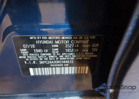 2019 Hyundai Accent Se z USA, uszkodzony, nr VIN 3KPC24A30KE044615